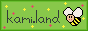 A tiny button with a green background, the text kami.land in goofy text, and a pixel art bee. There are little pink and yellow stars that are barely perceptible.